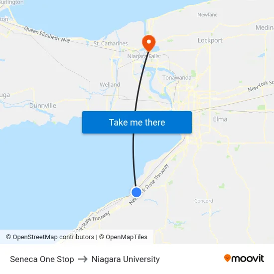 Seneca One Stop to Niagara University map