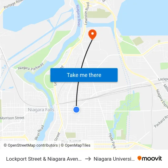 Lockport Street & Niagara Avenue to Niagara University map