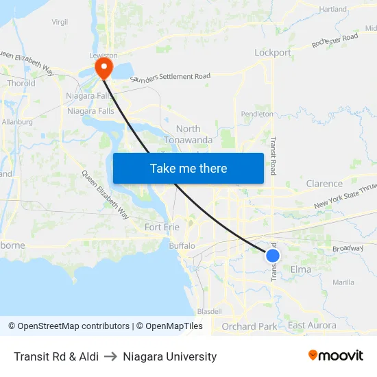 Transit Rd & Aldi to Niagara University map