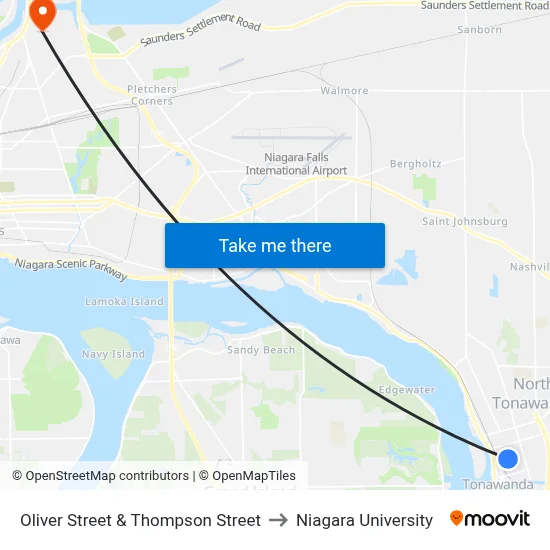 Oliver Street & Thompson Street to Niagara University map