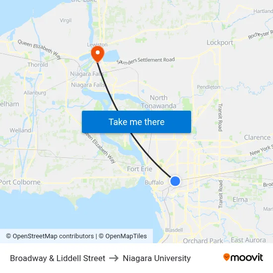 Broadway & Liddell Street to Niagara University map