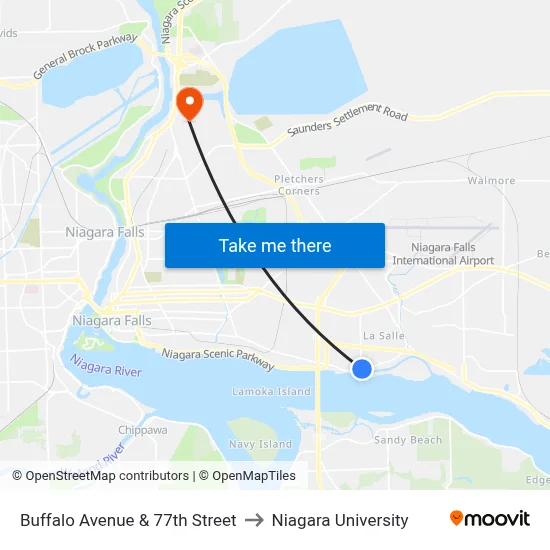 Buffalo Avenue & 77th Street to Niagara University map