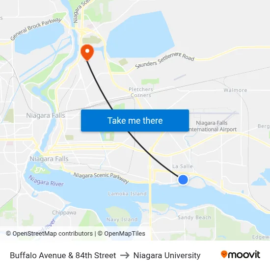 Buffalo Avenue & 84th Street to Niagara University map