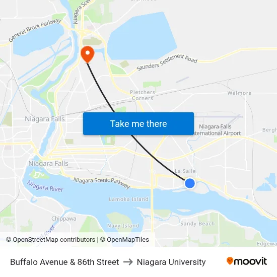 Buffalo Avenue & 86th Street to Niagara University map