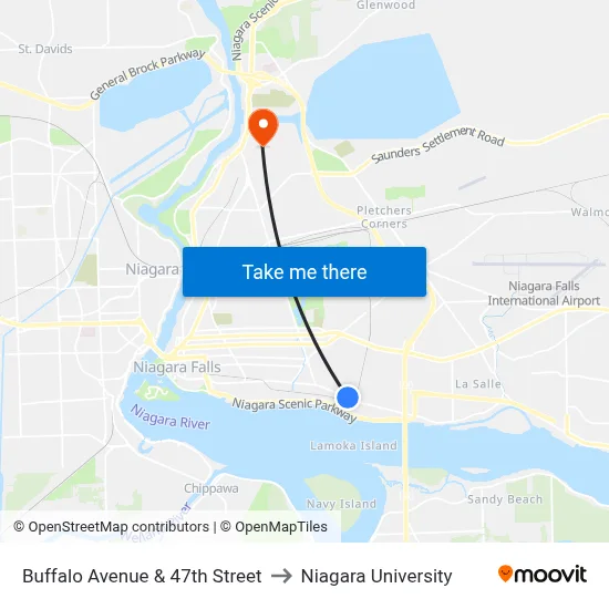 Buffalo Avenue & 47th Street to Niagara University map