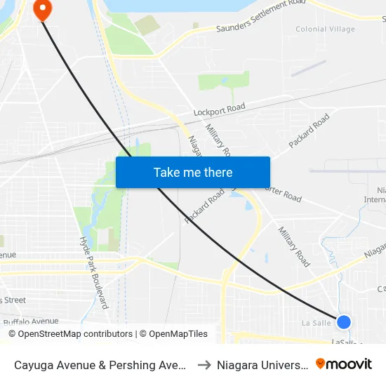 Cayuga Avenue & Pershing Avenue to Niagara University map