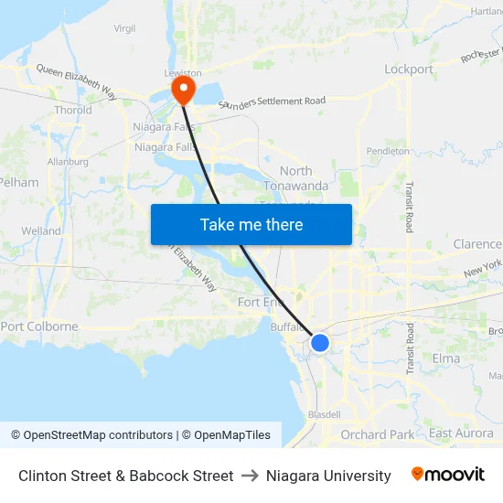 Clinton Street & Babcock Street to Niagara University map