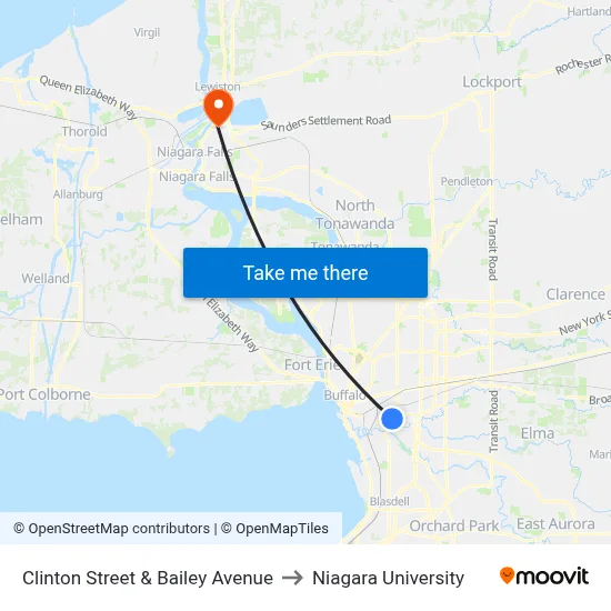 Clinton Street & Bailey Avenue to Niagara University map