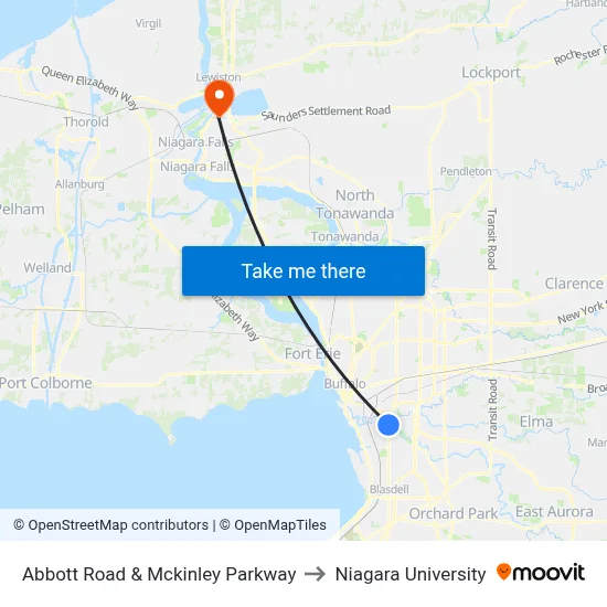 Abbott Road & Mckinley Parkway to Niagara University map