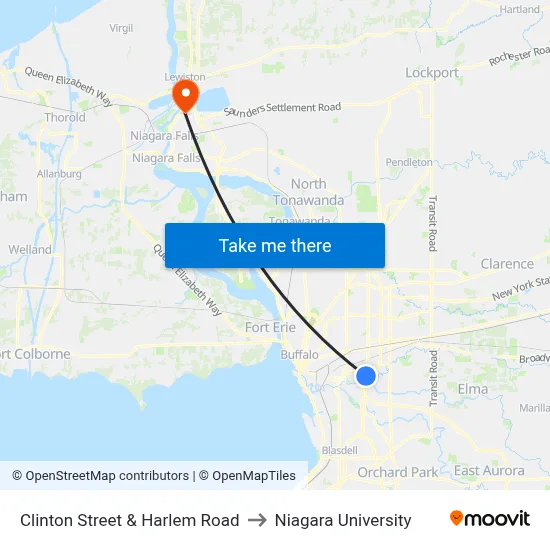 Clinton Street & Harlem Road to Niagara University map