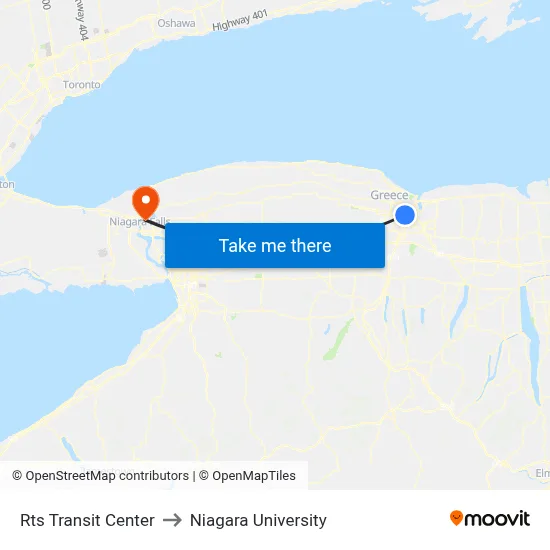 Rts Transit Center to Niagara University map