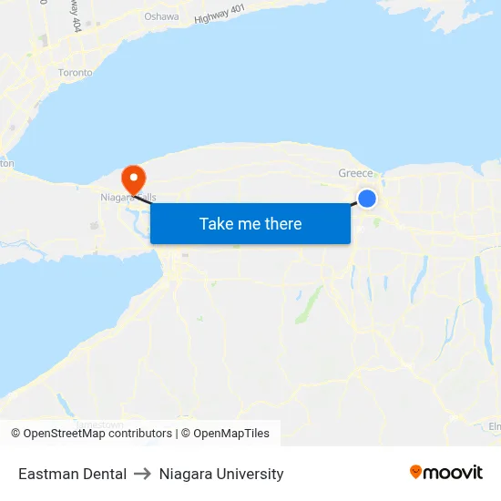 Eastman Dental to Niagara University map