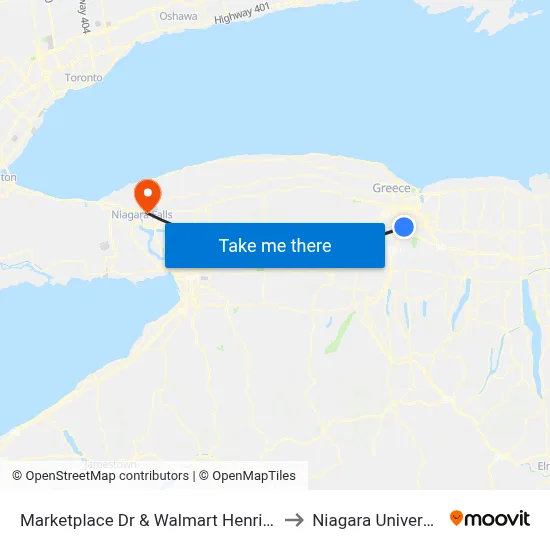 Marketplace Dr & Walmart Henrietta to Niagara University map