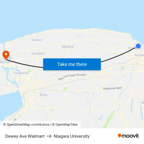 Dewey Ave Walmart to Niagara University map