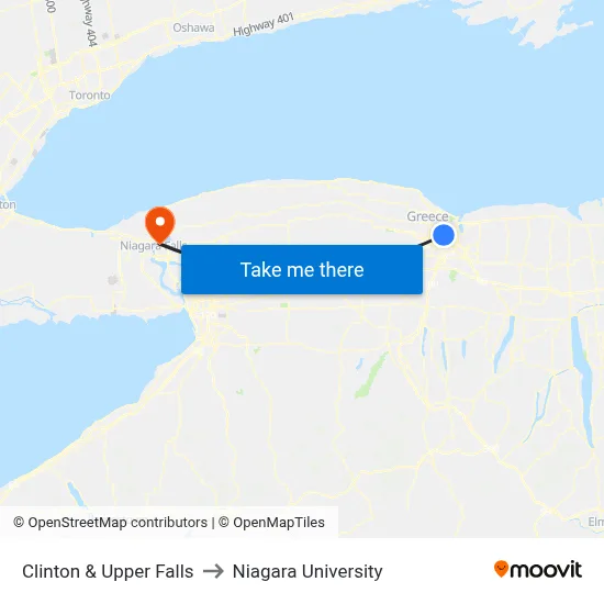 Clinton & Upper Falls to Niagara University map