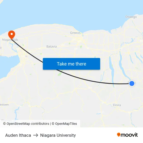 Auden Ithaca to Niagara University map