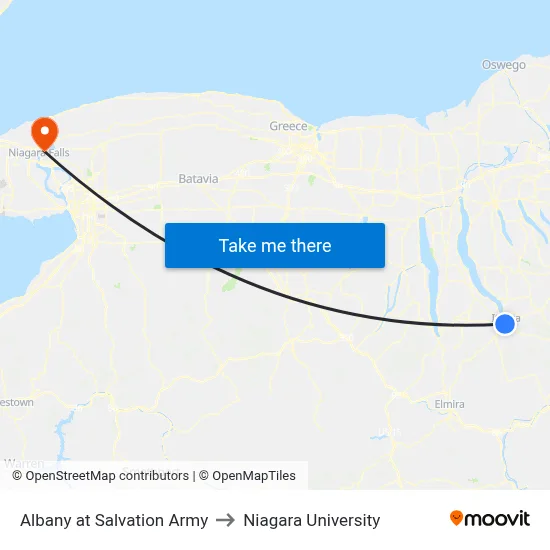 Albany at Salvation Army to Niagara University map