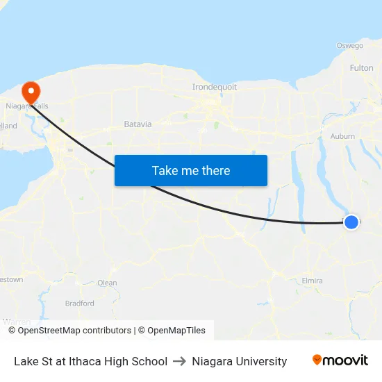 Lake St at Ithaca High School to Niagara University map
