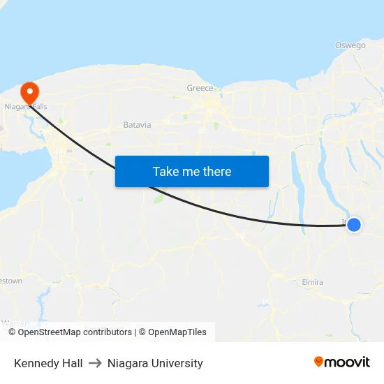Kennedy Hall to Niagara University map