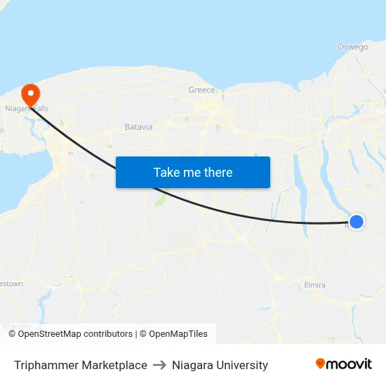 Triphammer Marketplace to Niagara University map