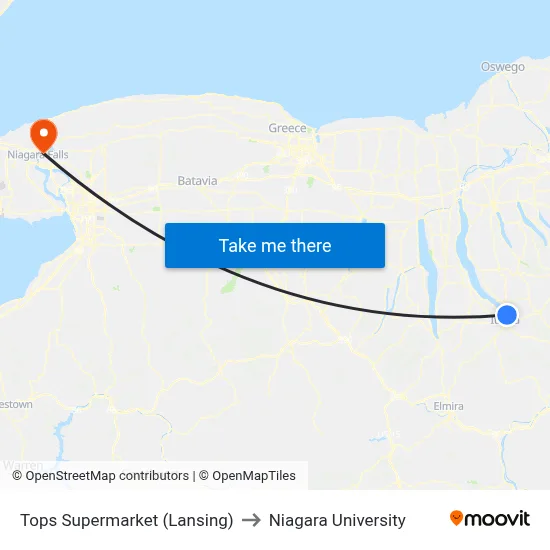 Tops Supermarket (Lansing) to Niagara University map