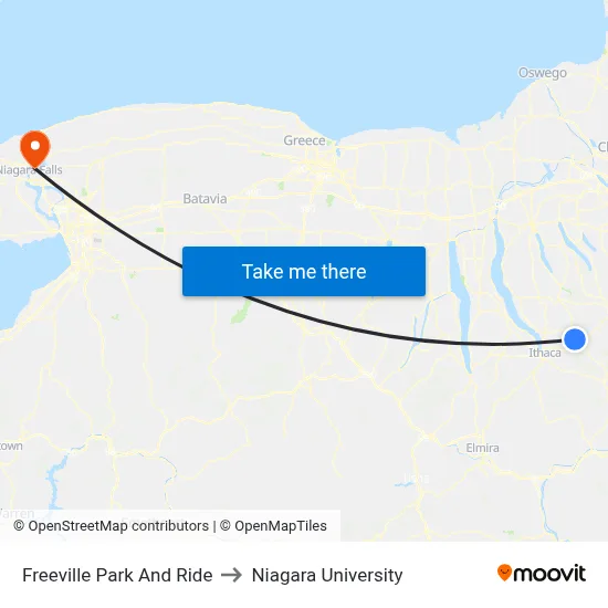 Freeville Park And Ride to Niagara University map