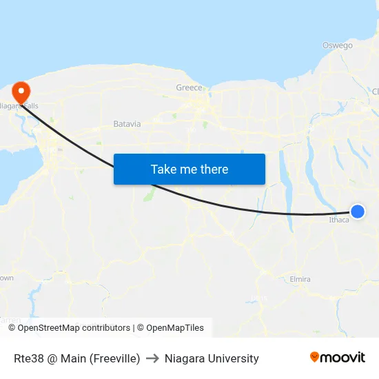 Rte38 @ Main (Freeville) to Niagara University map