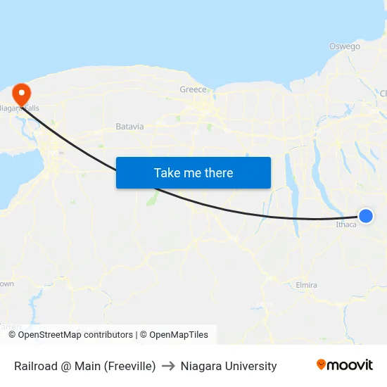 Railroad @ Main (Freeville) to Niagara University map