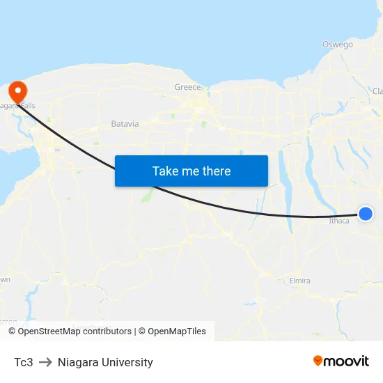 Tc3 to Niagara University map