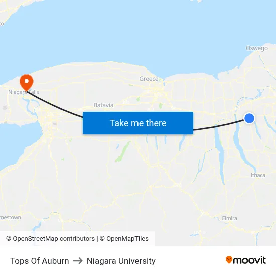 Tops Of Auburn to Niagara University map