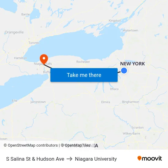 S Salina St & Hudson Ave to Niagara University map