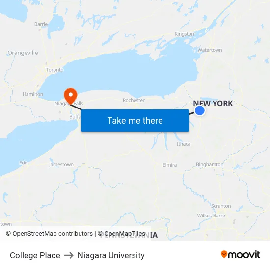 College Place to Niagara University map