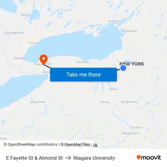 E Fayette St & Almond St to Niagara University map