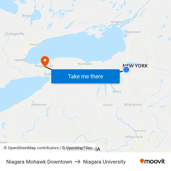 Niagara Mohawk Downtown to Niagara University map