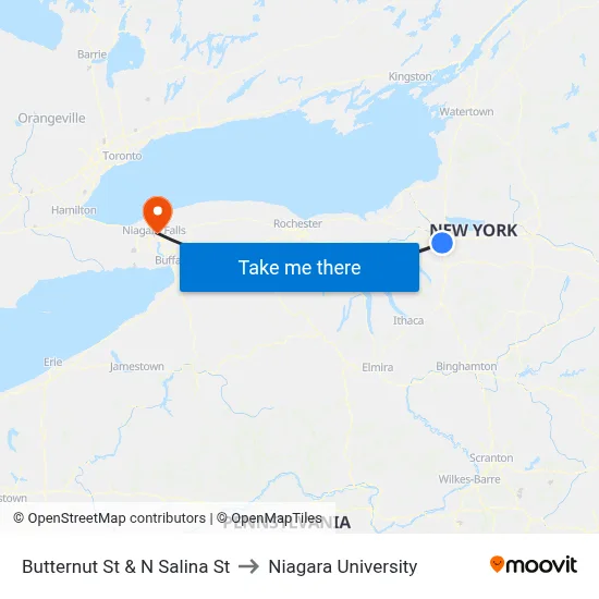 Butternut St & N Salina St to Niagara University map