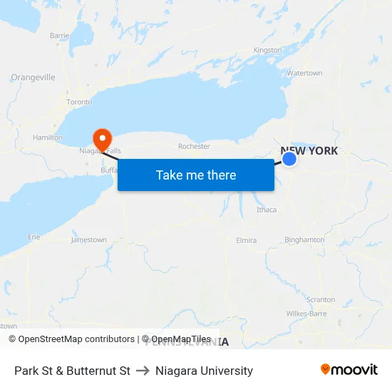 Park St & Butternut St to Niagara University map