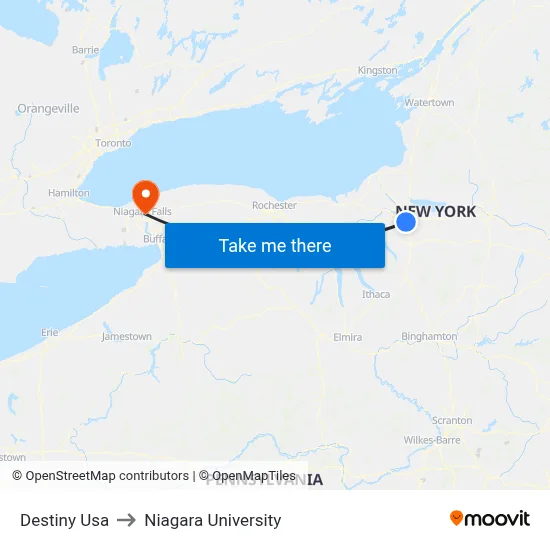 Destiny Usa to Niagara University map
