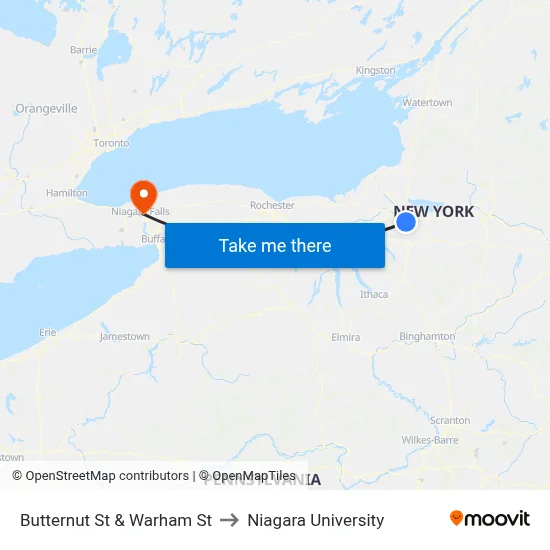 Butternut St & Warham St to Niagara University map