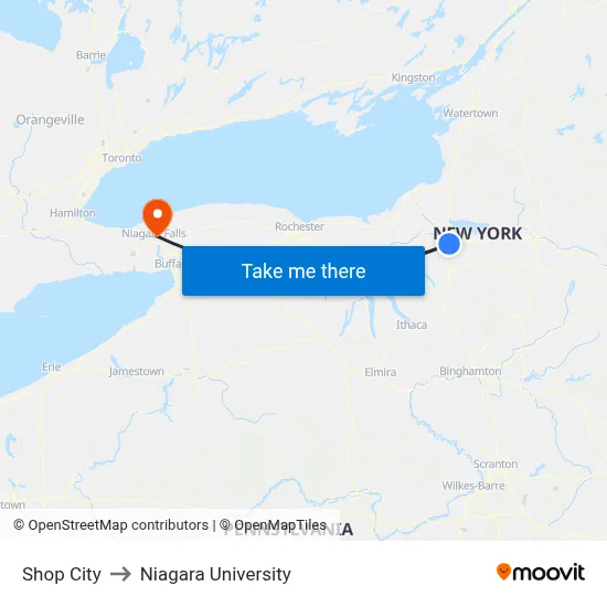 Shop City to Niagara University map