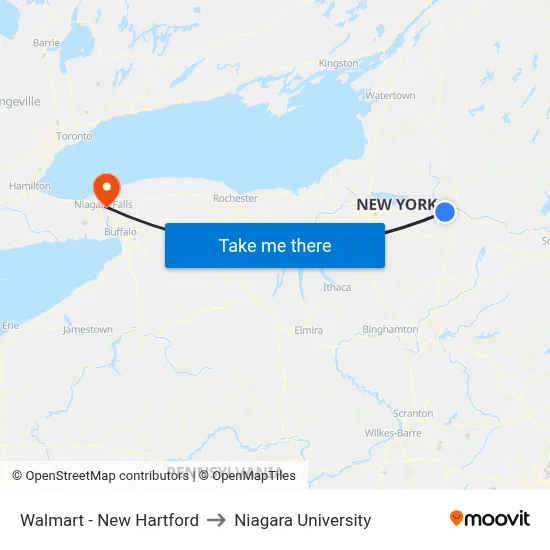 Walmart - New Hartford to Niagara University map