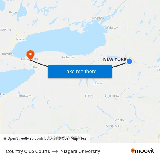 Country Club Courts to Niagara University map
