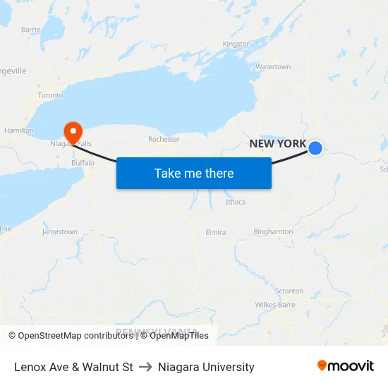 Lenox Ave & Walnut St to Niagara University map