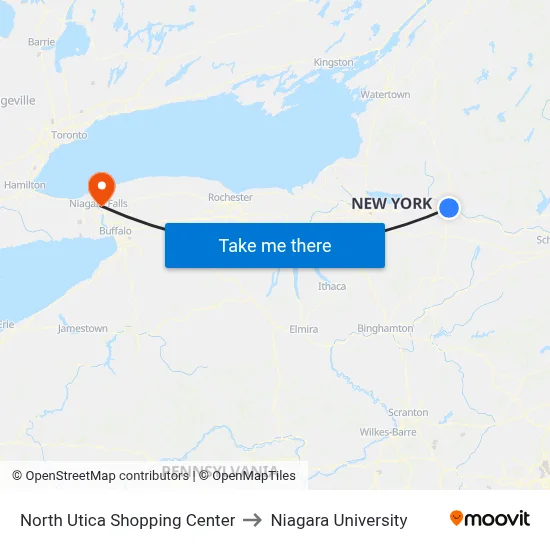 North Utica Shopping Center to Niagara University map
