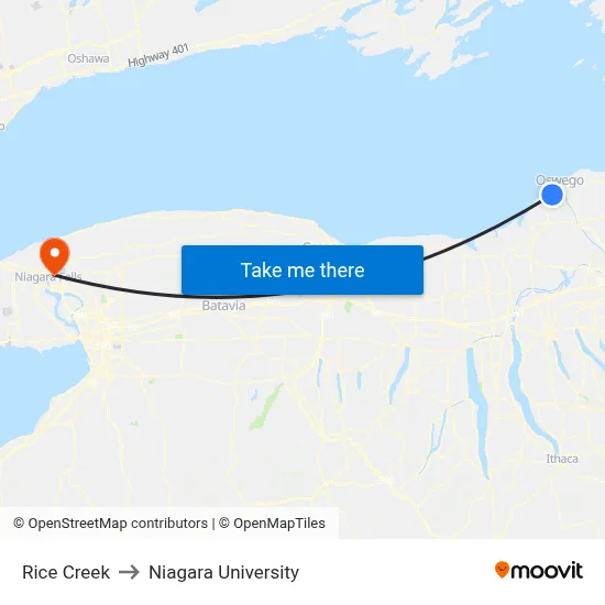 Rice Creek to Niagara University map