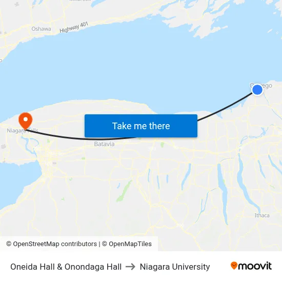 Oneida Hall & Onondaga Hall to Niagara University map