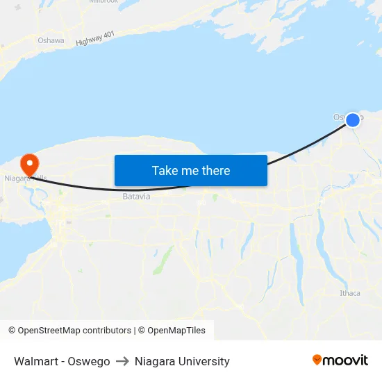 Walmart - Oswego to Niagara University map