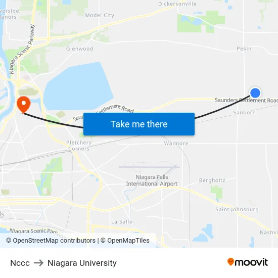 Nccc to Niagara University map