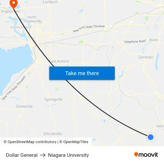 Dollar General to Niagara University map