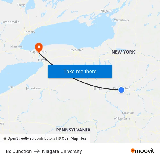Bc Junction to Niagara University map