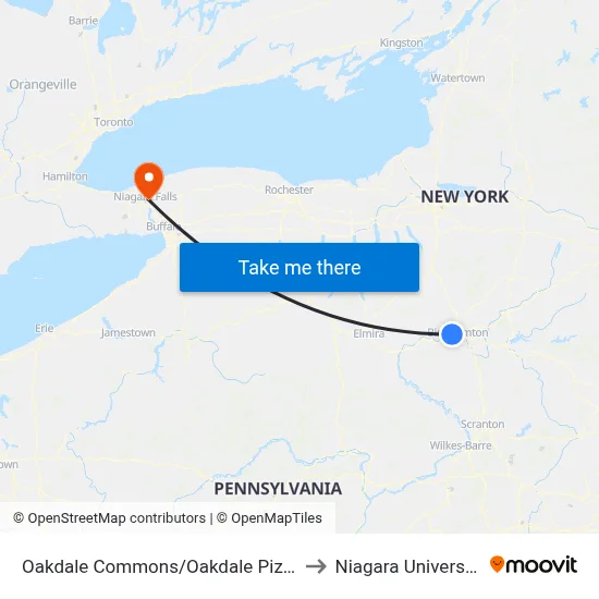 Oakdale Commons/Oakdale Pizza to Niagara University map